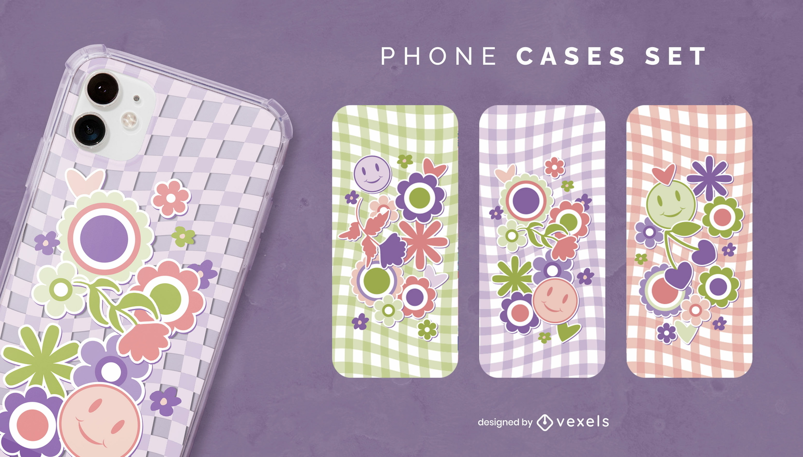 Conjunto de capa de telefone com adesivos fofos em pastel dinamarquês