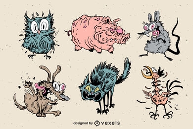 Crazy Animals Character Set Vector Download
