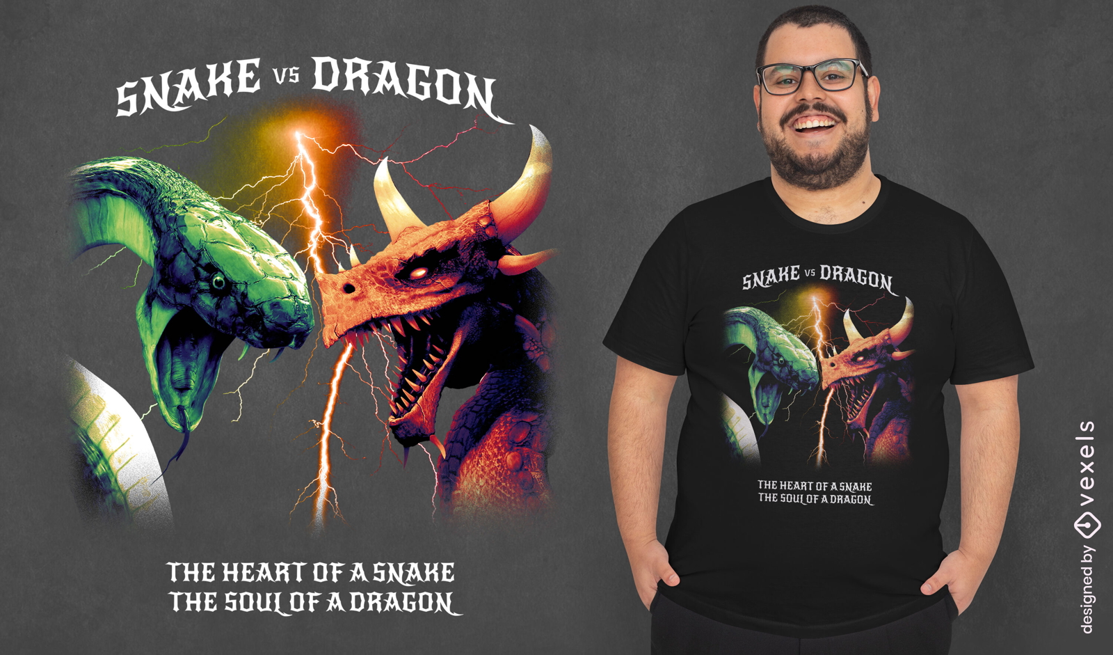 Snake and dragon animal fight t-shirt psd