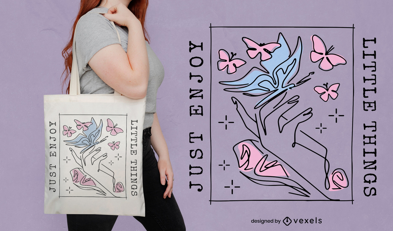 Diseño de bolso tote mano con mariposas