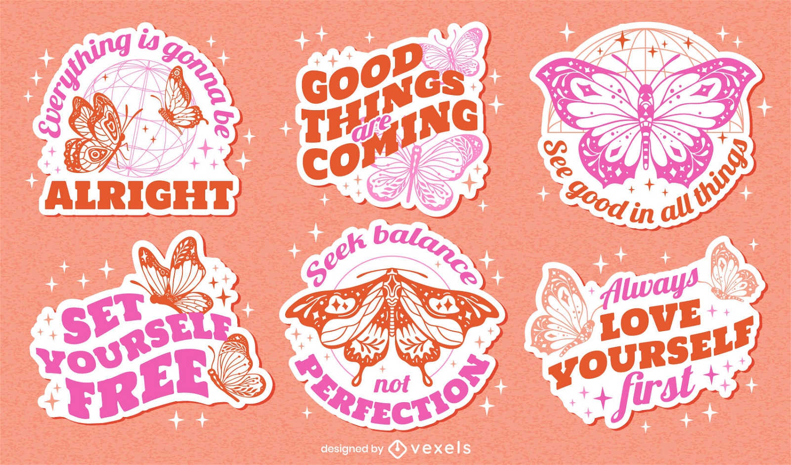 Inspirational quotes butterfly sticker set