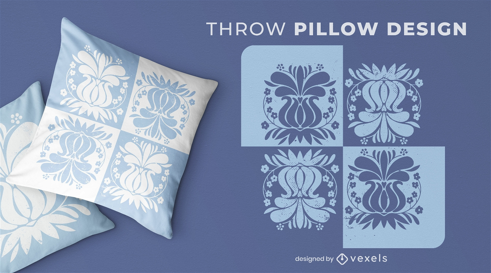 Vintage flowers blue throw pillow design