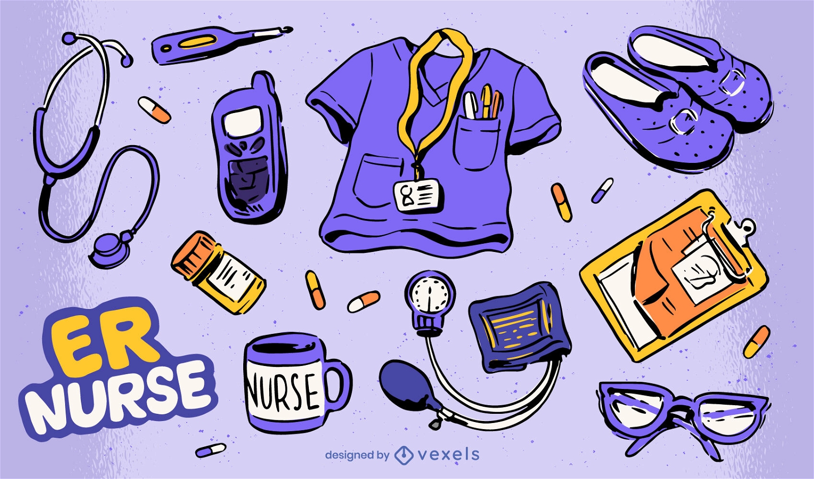 Conjunto de design de elementos de enfermeira
