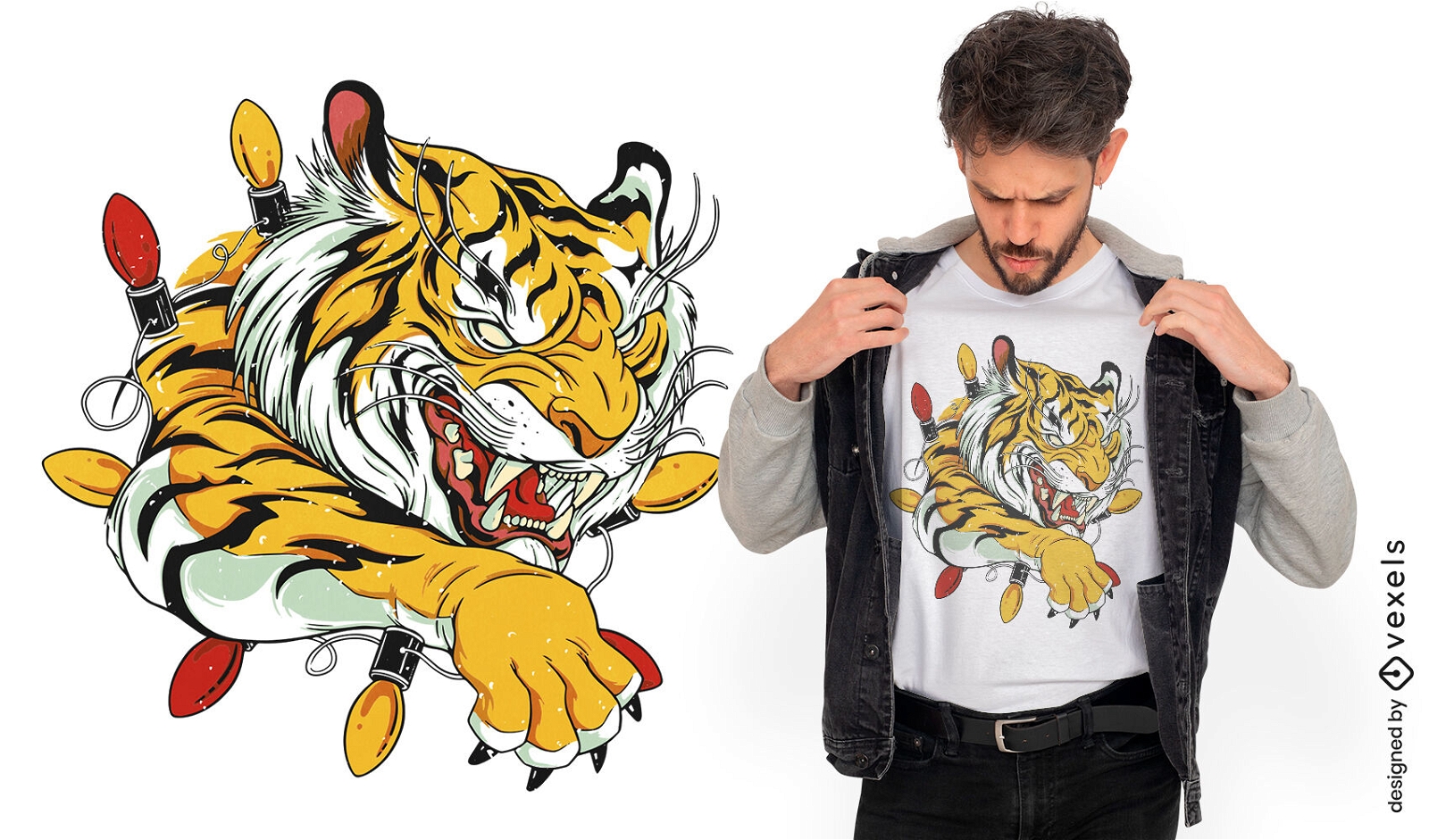 Springender T-Shirt-Entwurf des Tigertiers
