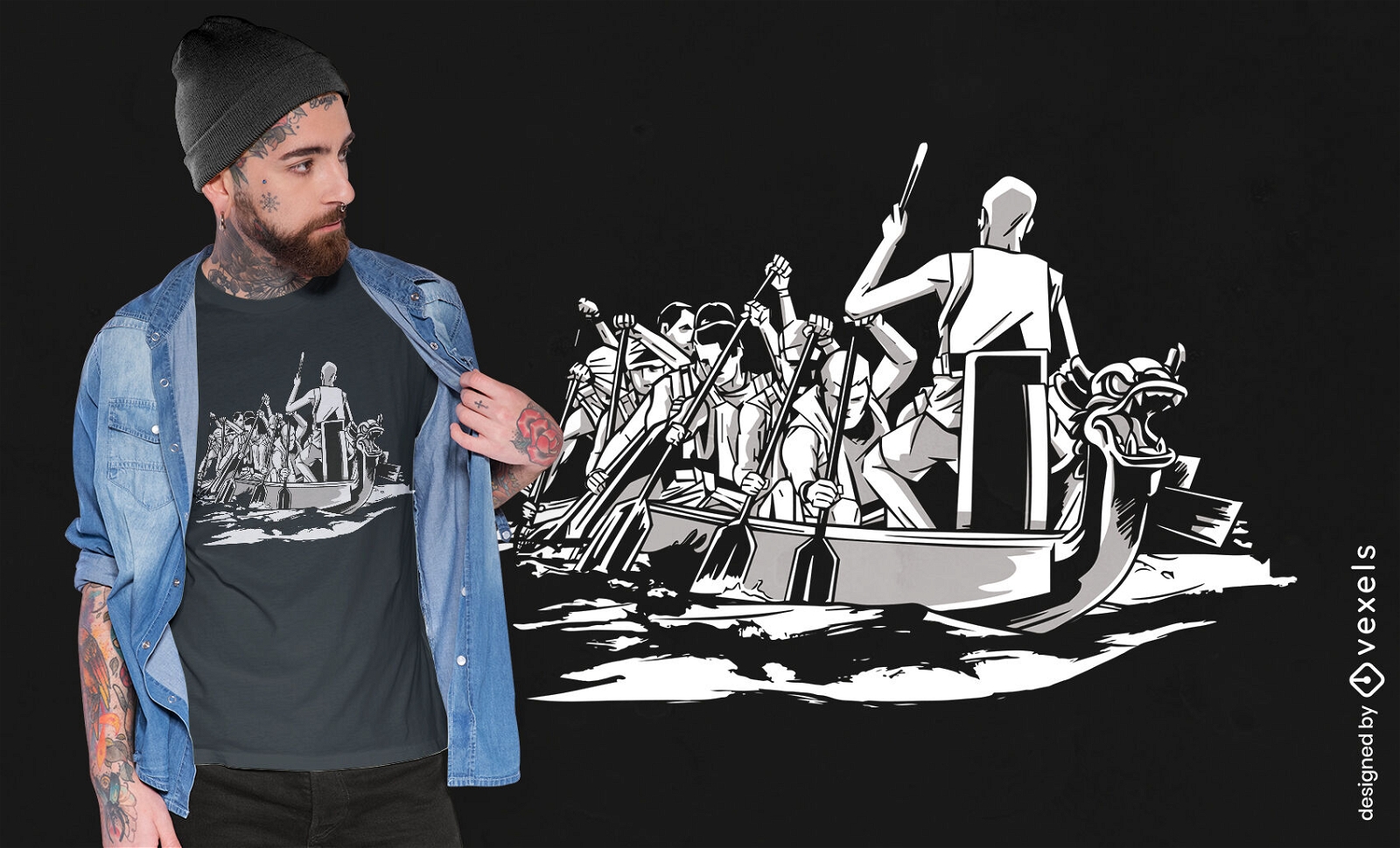 People rowing on dragon boat t-shirt design