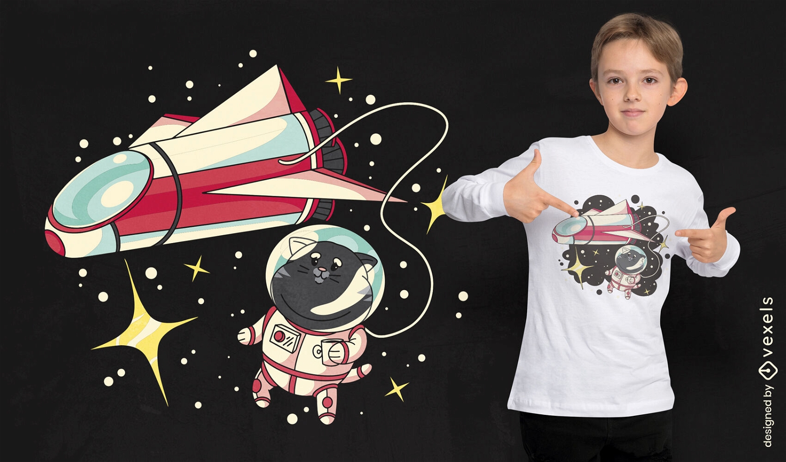 Design bonito de camiseta de gato astronauta
