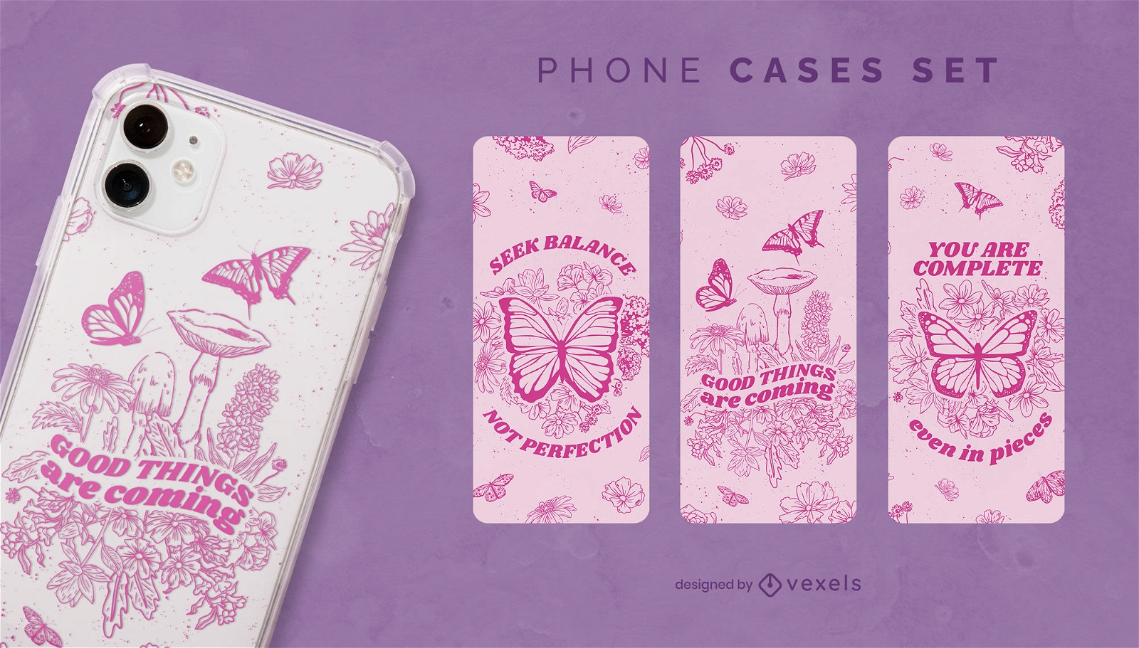 Conjunto inspirador de fundas para teléfonos con mariposas