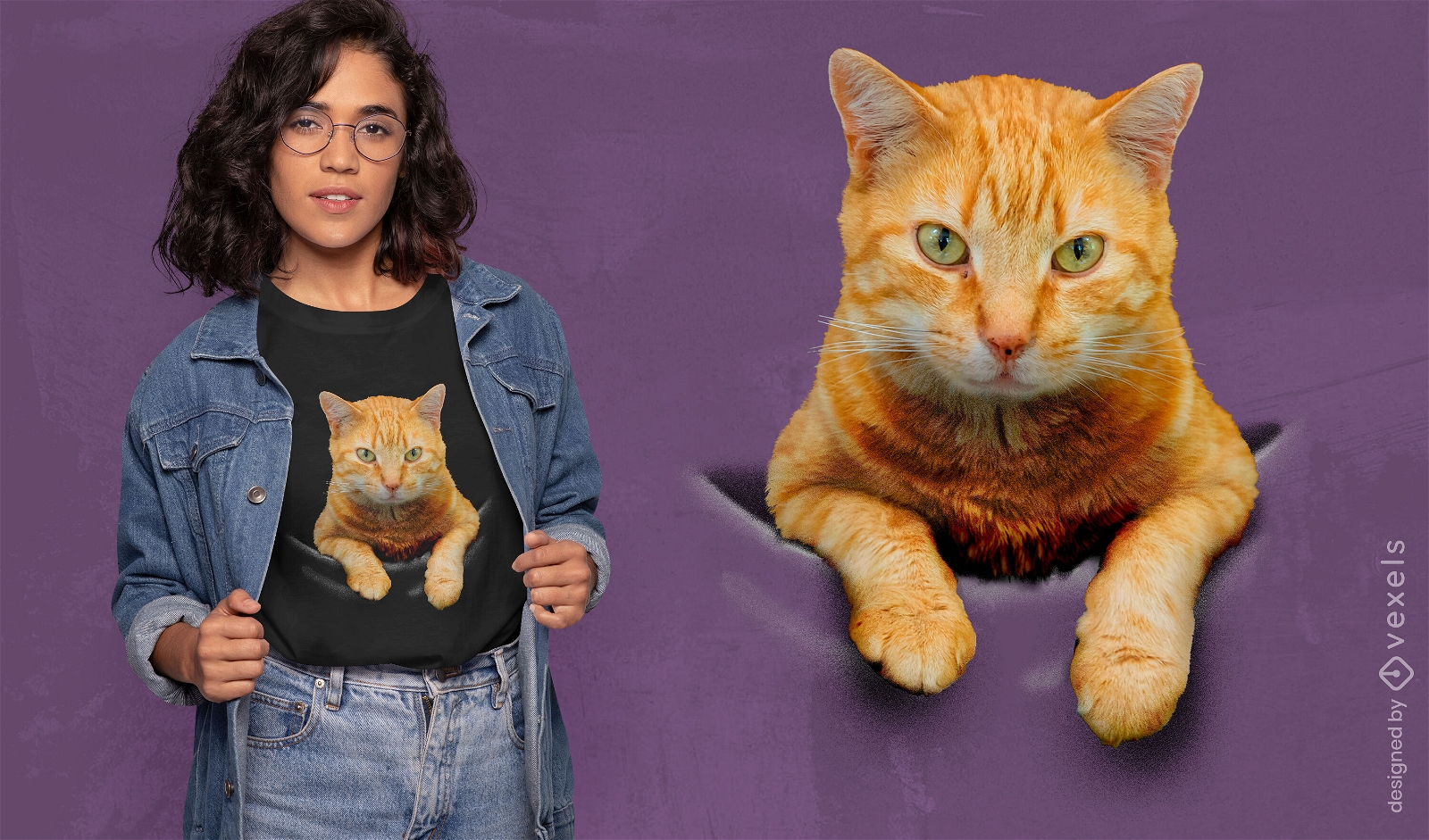 Diseño de camiseta PSD de gato en un bolsillo