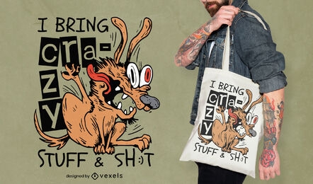Crazy dog animal cartoon tote bag design