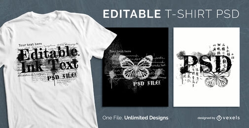 Butterfly ink effect scalable t-shirt psd