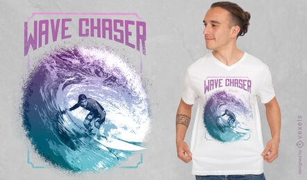 Person surfing on giant wave t-shirt psd