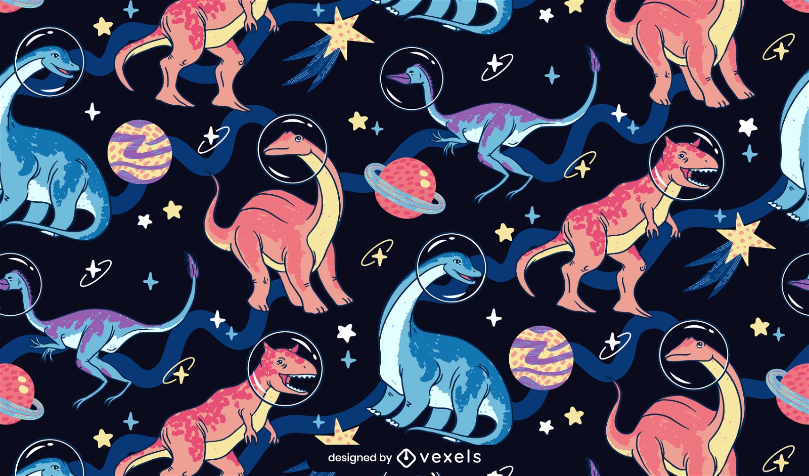 Dinosaurs in space pattern design