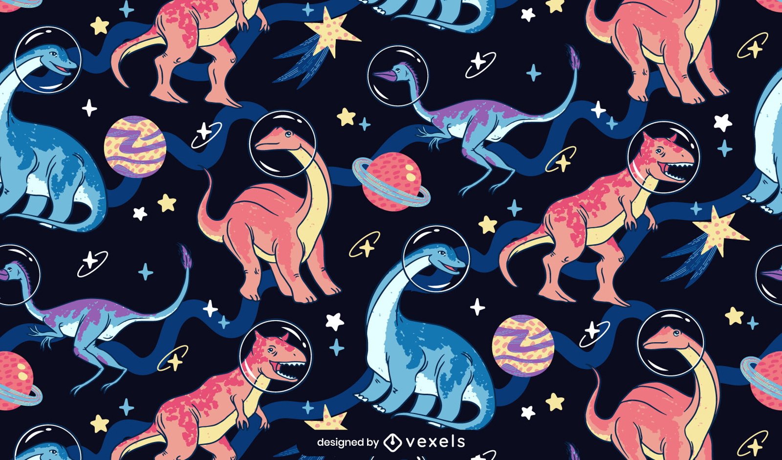 Dinossauros em design de padrão de espaço