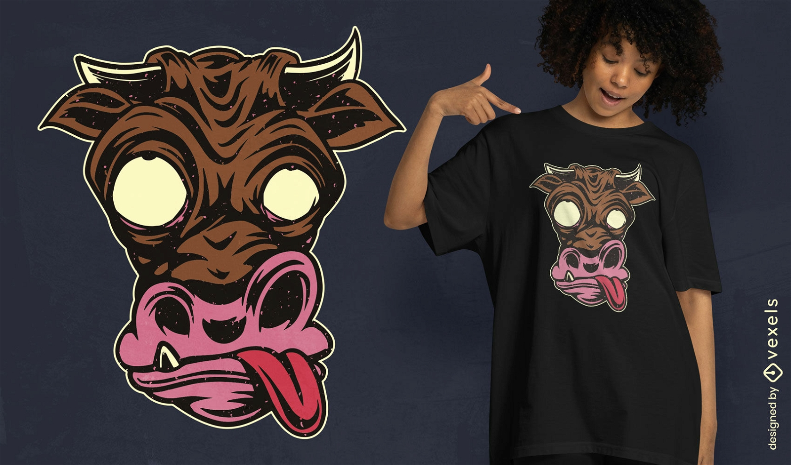 Design de camiseta de cabeça de vaca louca