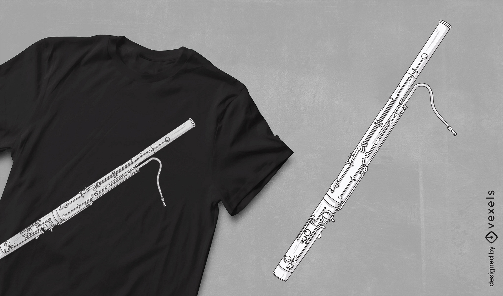 Diseño de camiseta de instrumento musical de fagot.