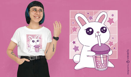 Diseño de camiseta de conejito de té de burbujas kawaii