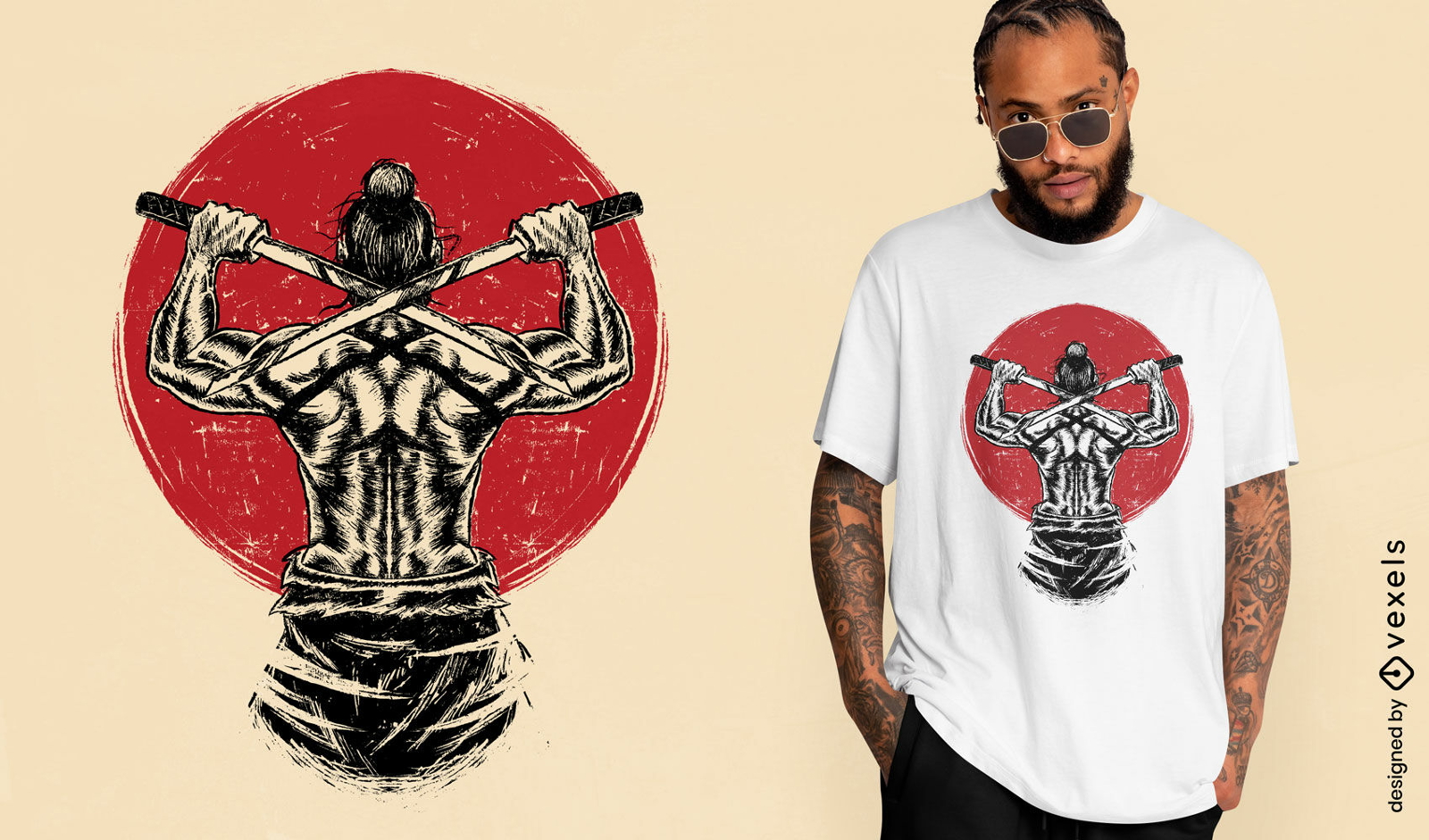 Diseño de camiseta de guerrero katana.