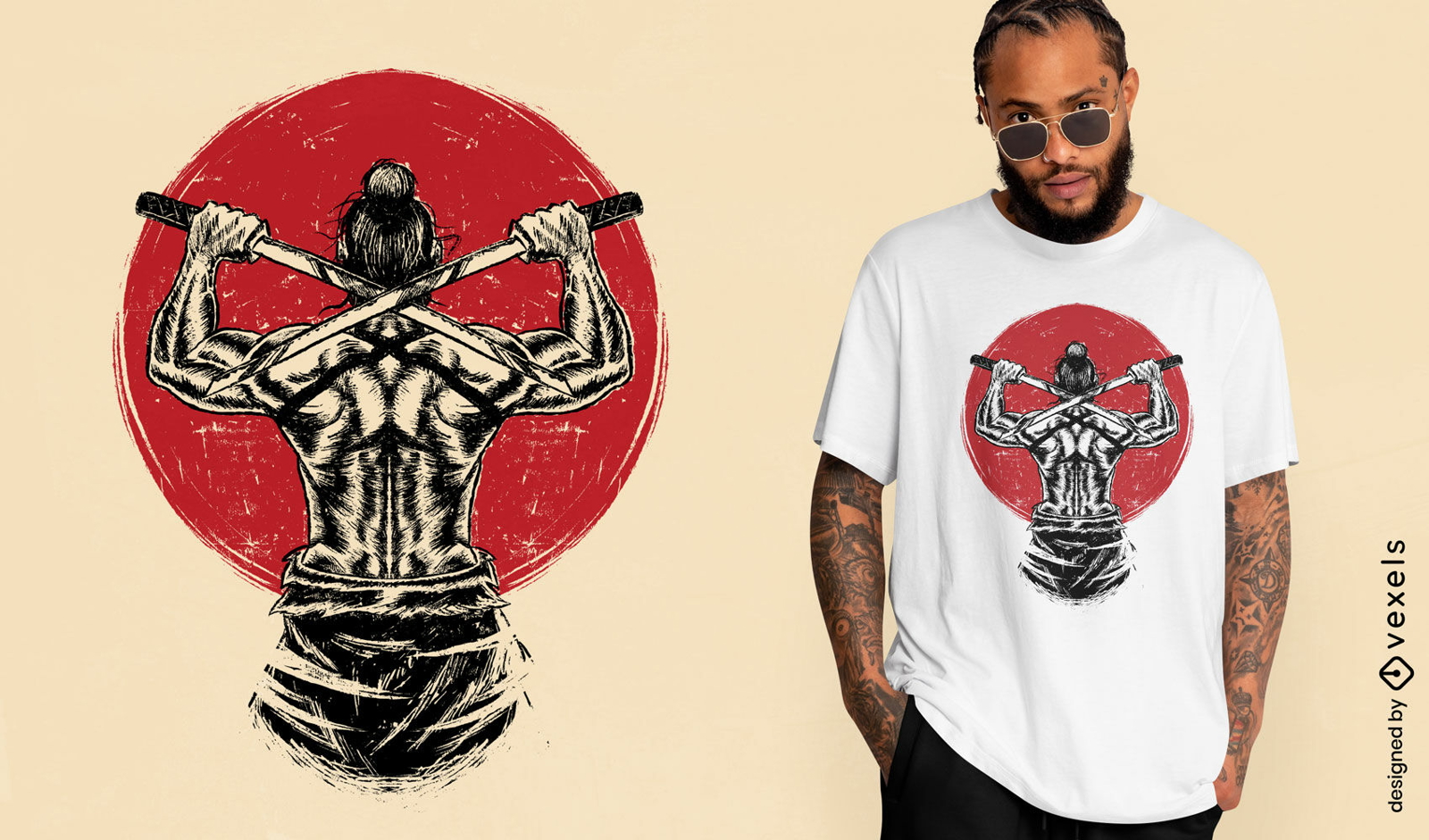 Katana-Krieger-T-Shirt-Design