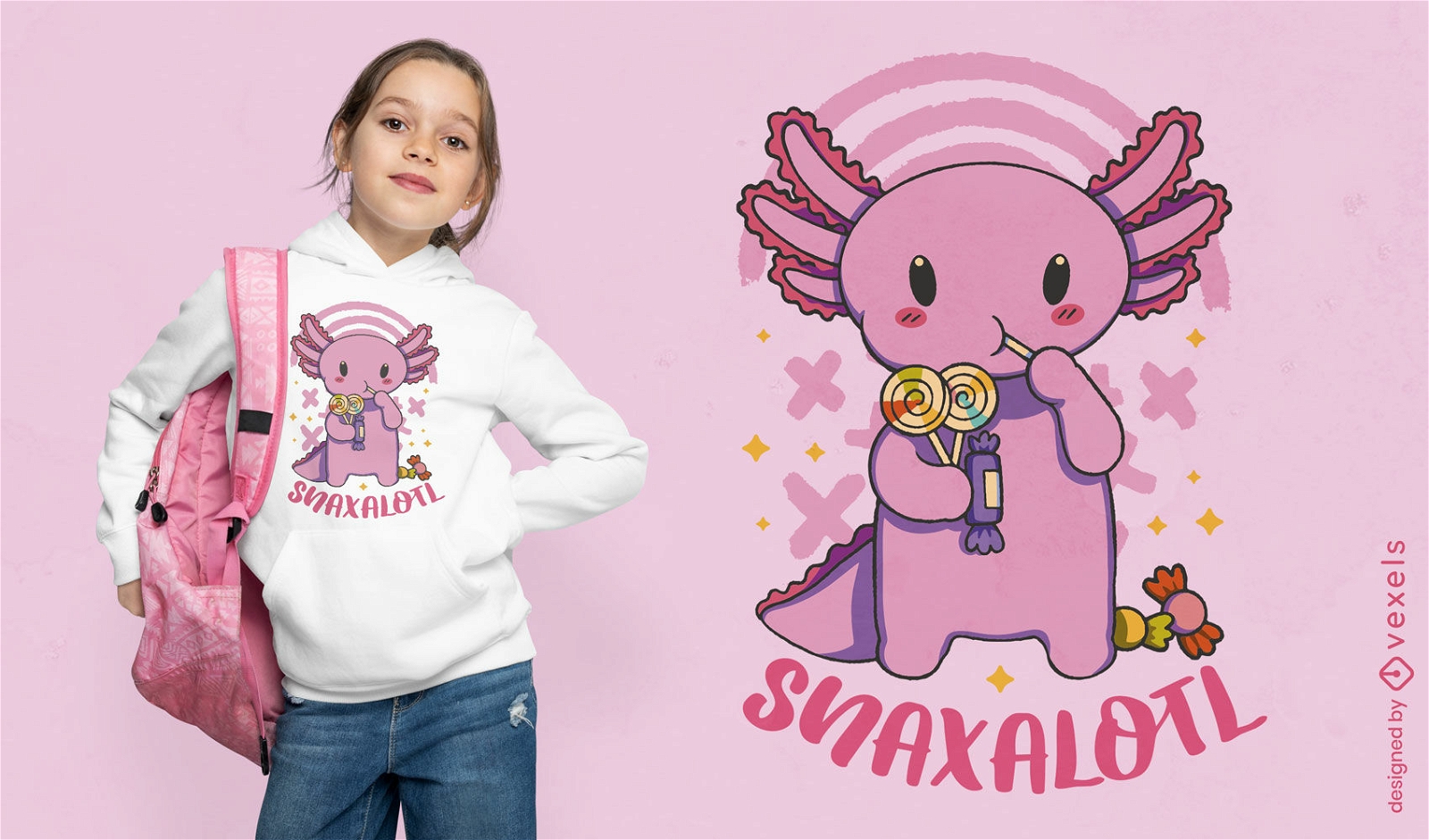 Axolotl comendo design de camiseta de doces