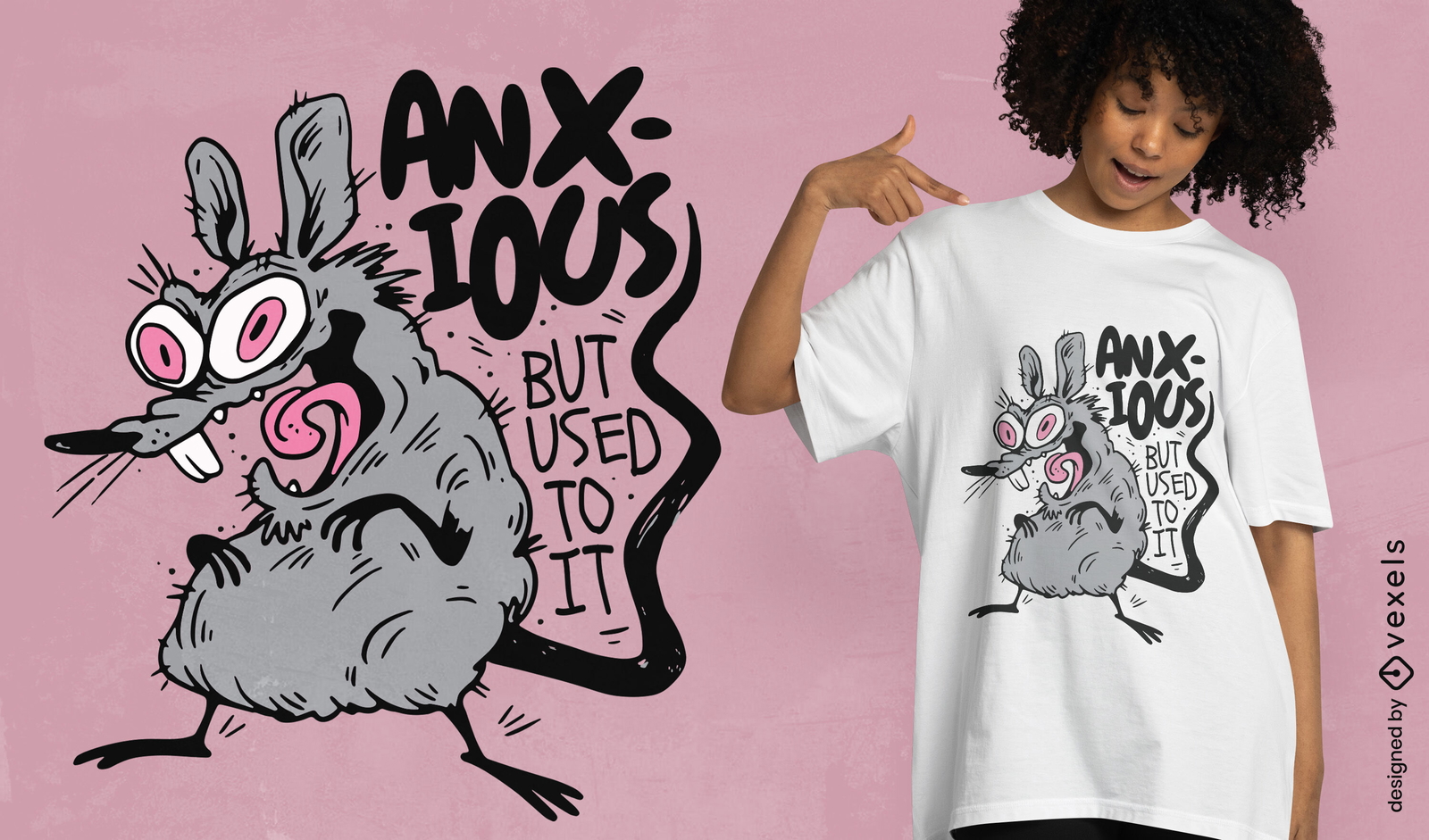 Design de camiseta engraçada de animal de rato ansioso