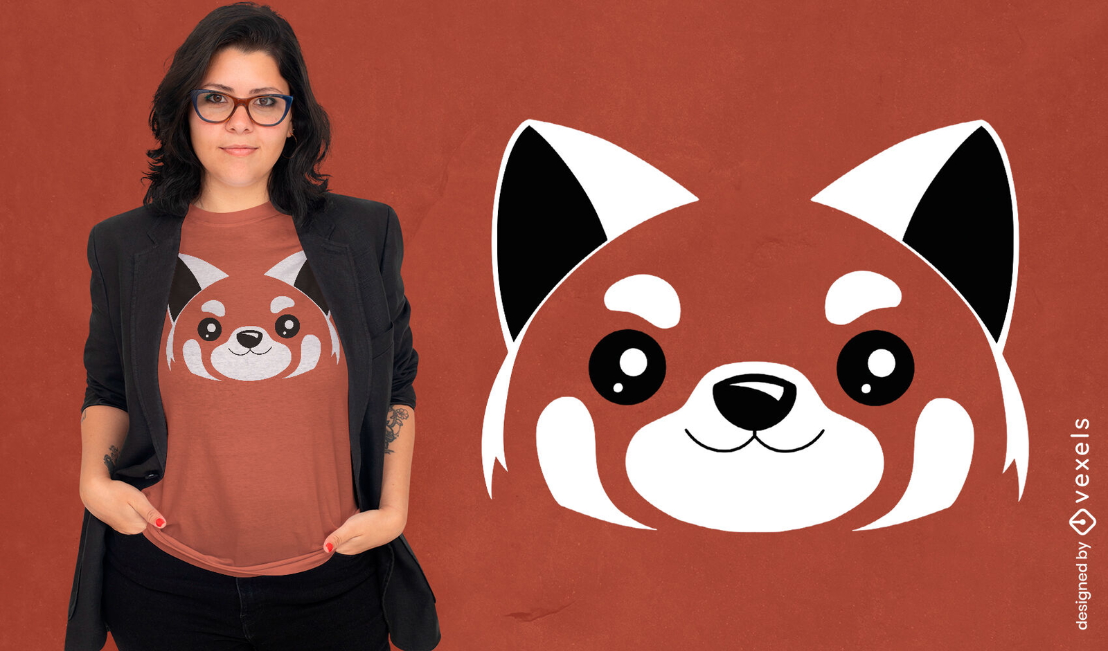 Diseño de camiseta con cara de panda rojo.