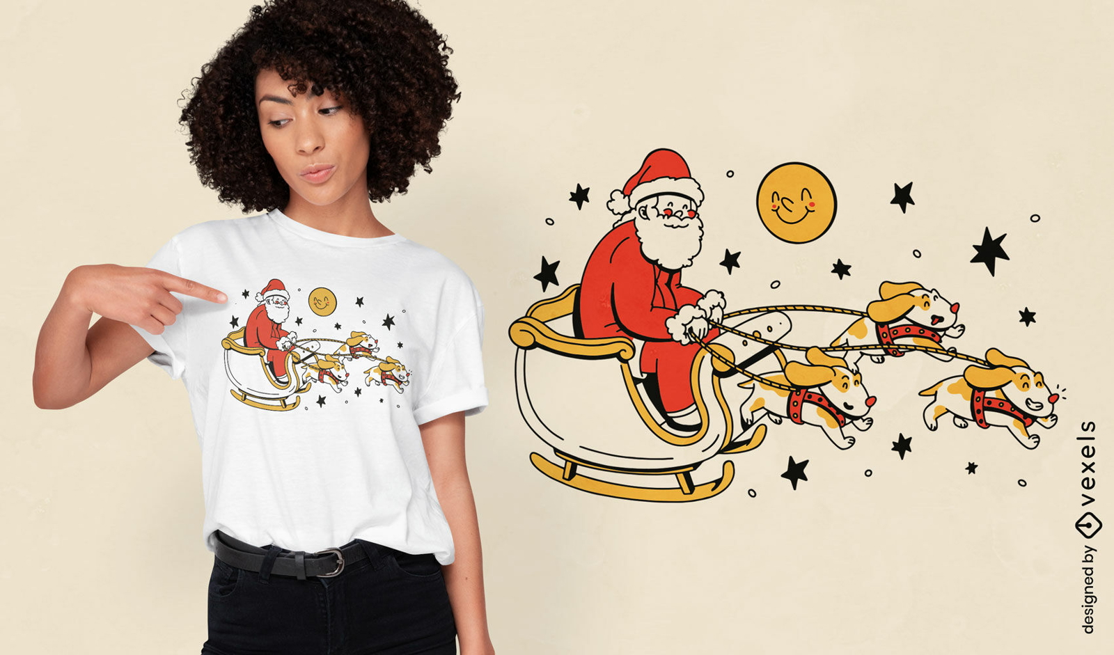 Design de camiseta de trenó de cachorros Papai Noel
