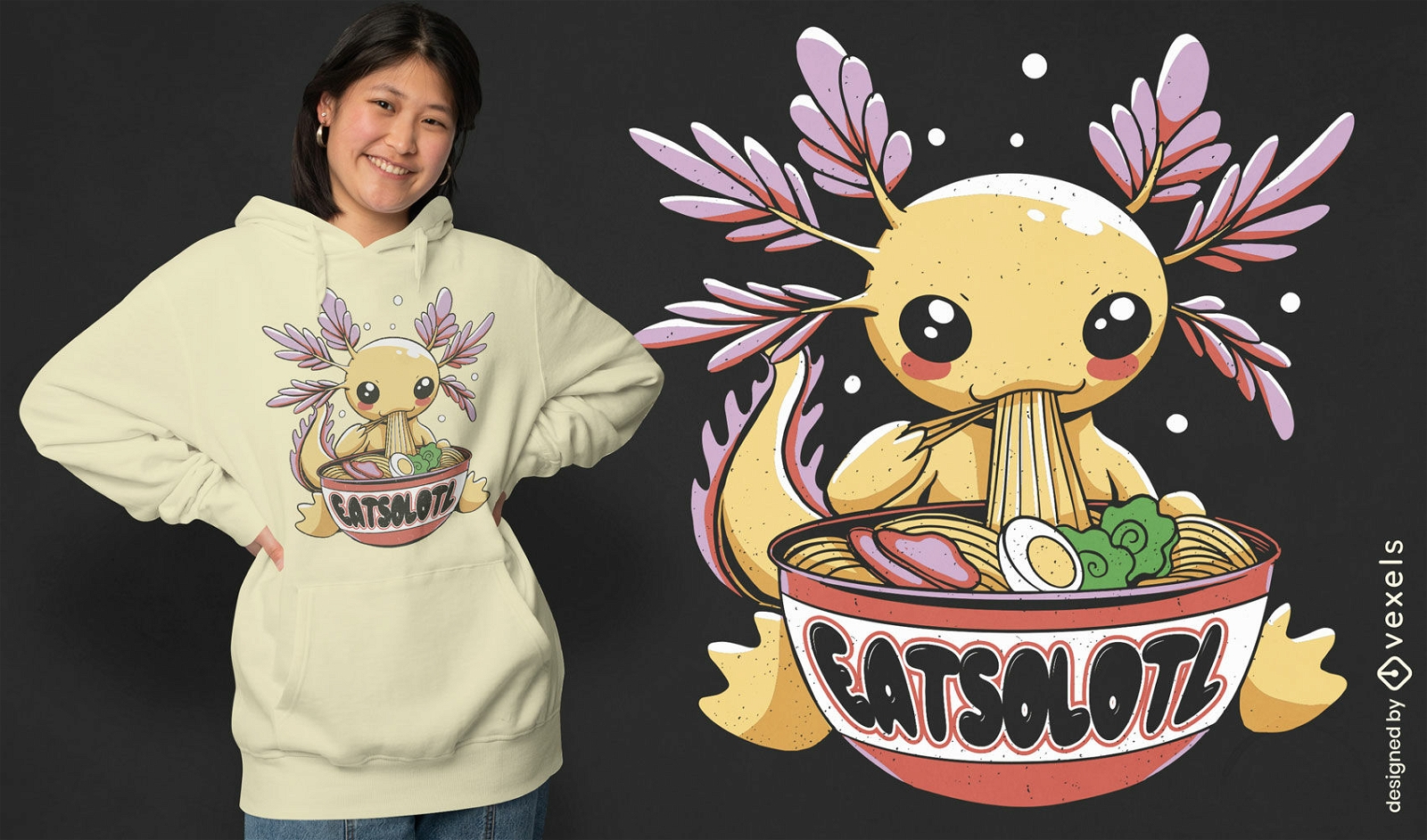 Design de camiseta Kawaii ramen axolotl