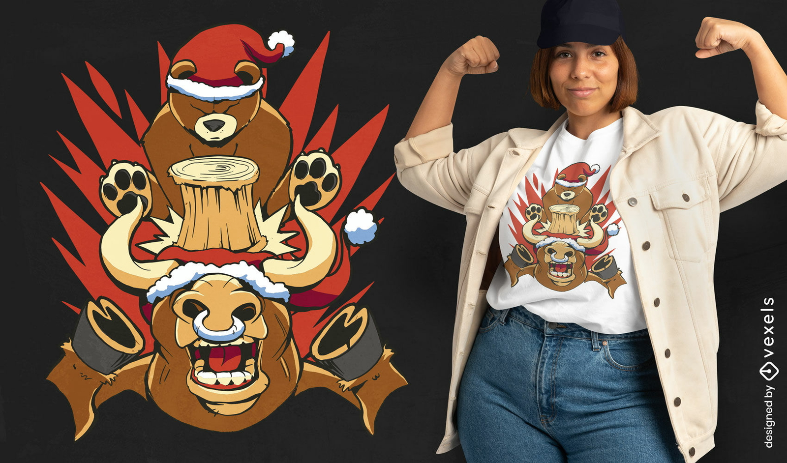 Diseño de camiseta de oso navideño con martillo