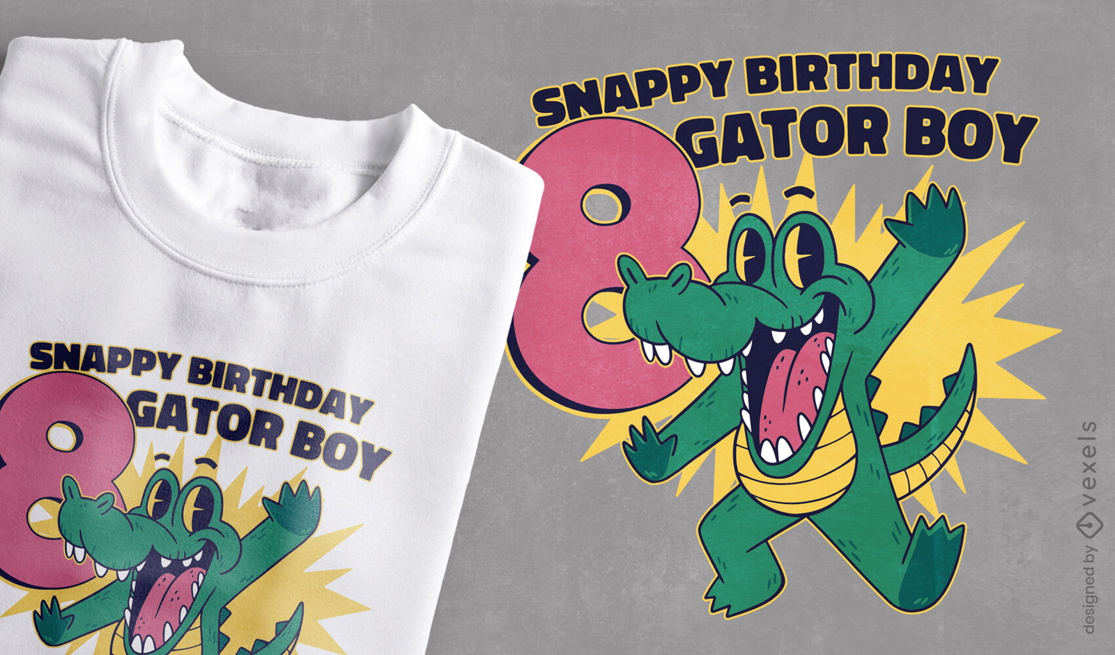 Diseño de camiseta de cocodrilo de cumpleaños.