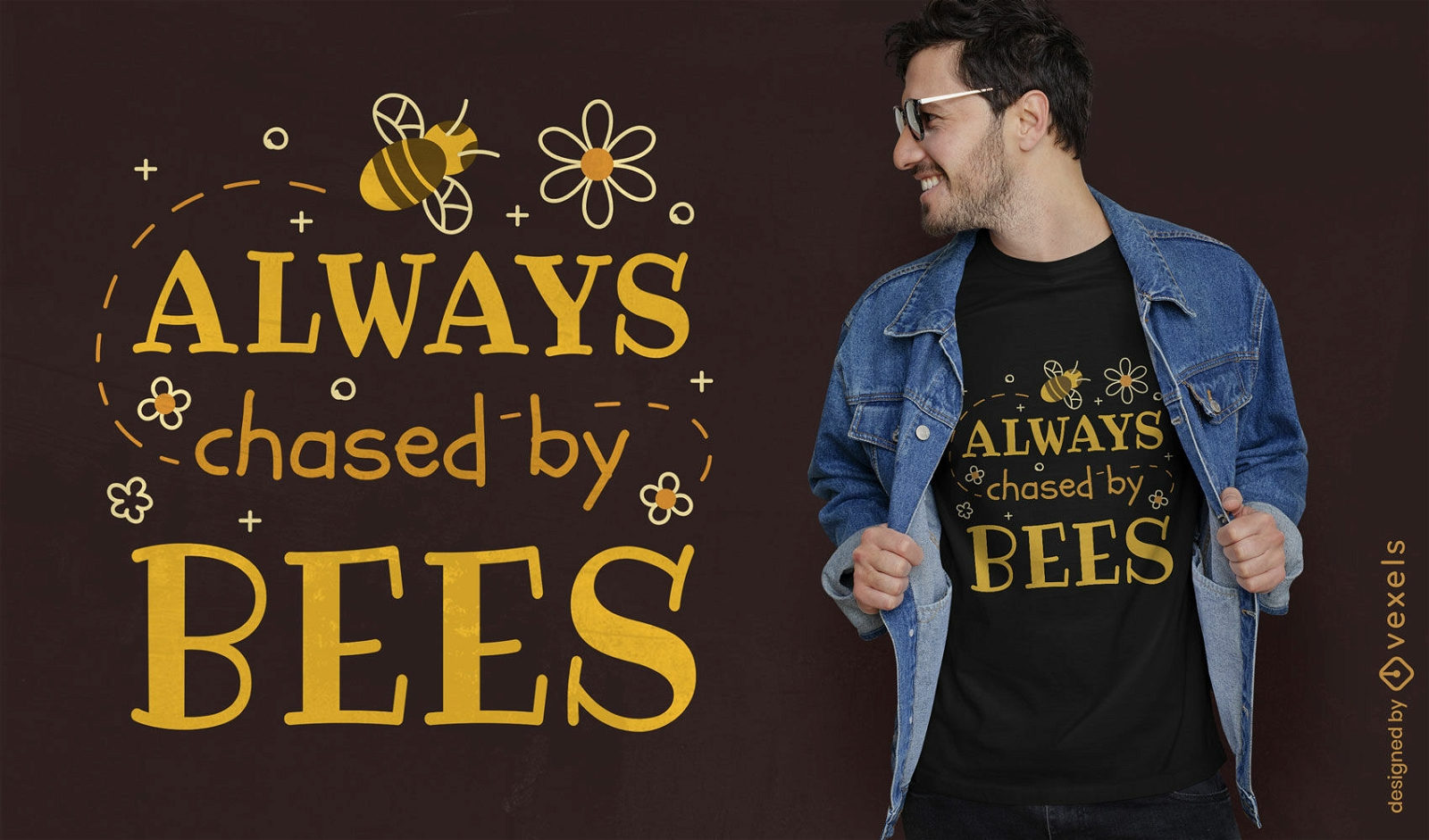 Diseño de camiseta con cita de perseguido por abejas