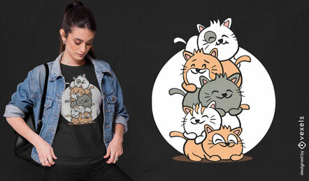 Diseño de camiseta de pila de gatos
