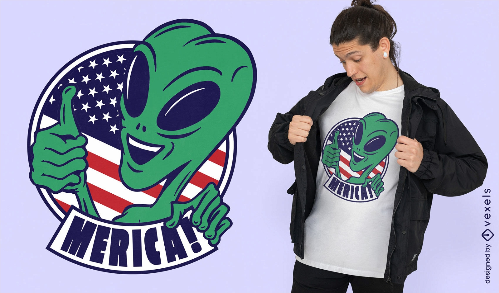 Alien com design de camiseta de bandeira americana