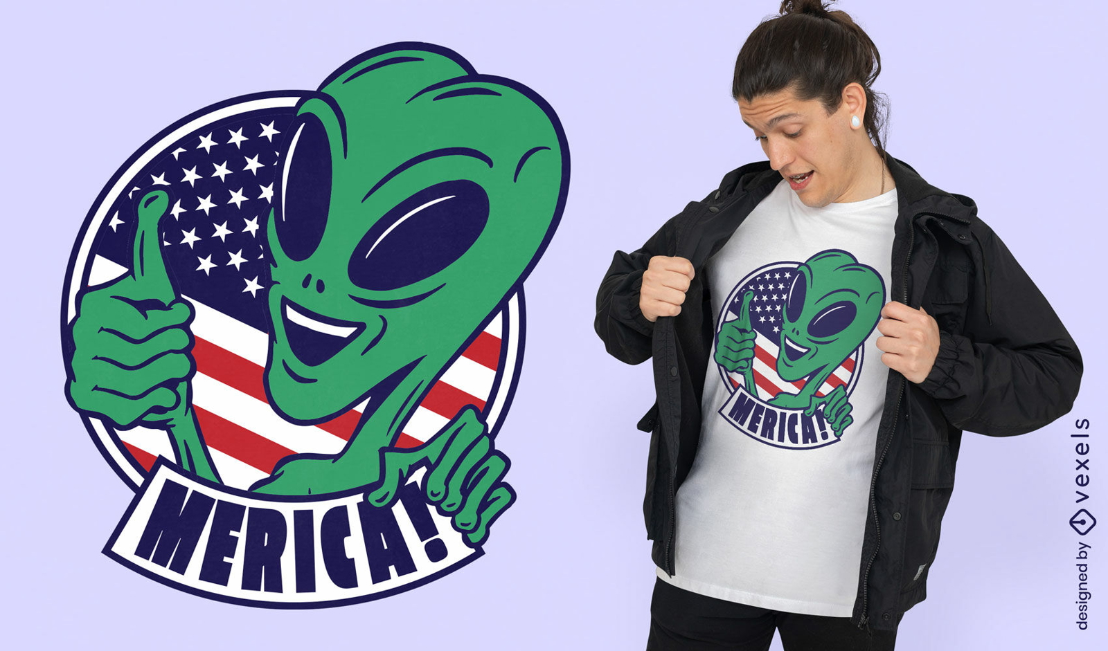 Alien with american flag t-shirt design