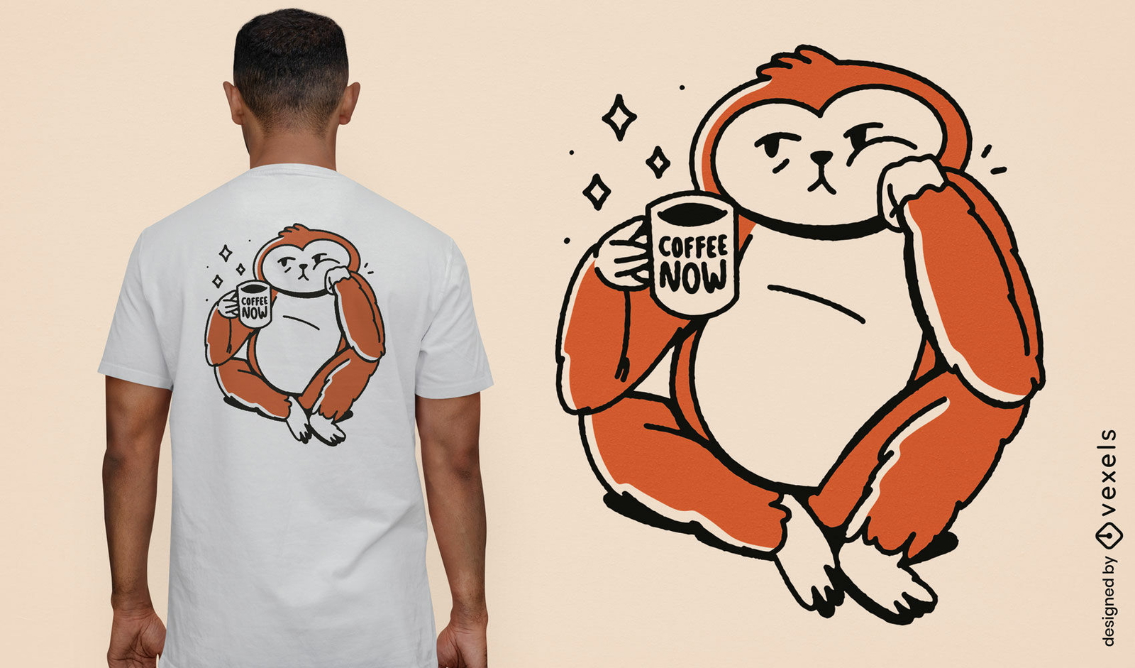 Diseño de camiseta de perezoso con bebida de café.