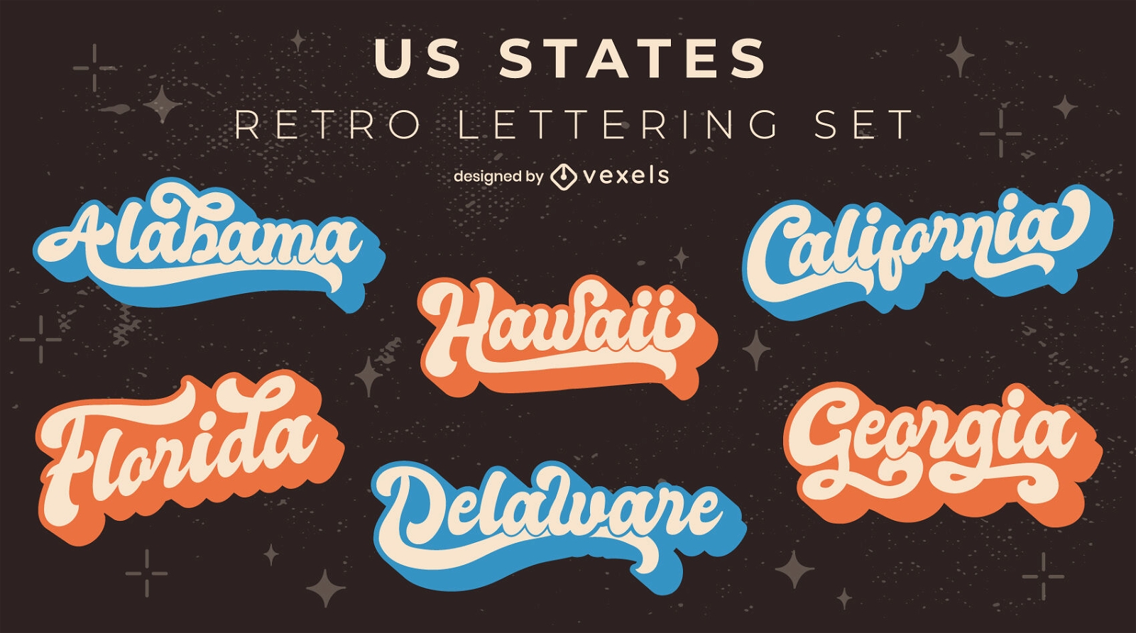 USA states retro lettering set