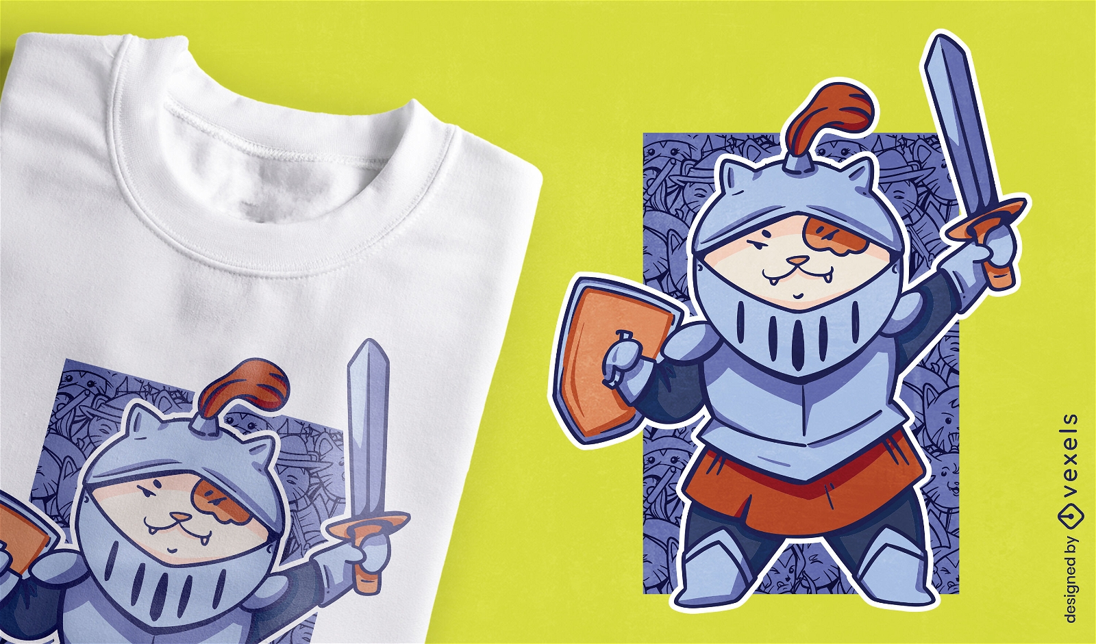 Medieval knight cat cartoon t-shirt design