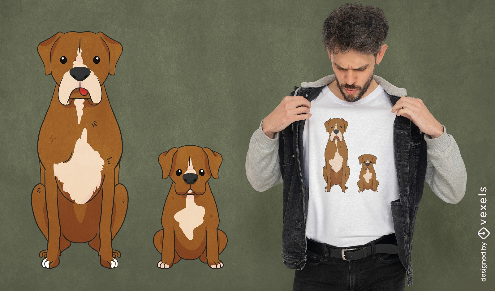 Deutscher Boxerhund und Welpen-T-Shirt-Design