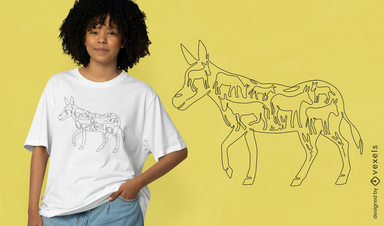 Diseño de camiseta de línea continua animal burro.