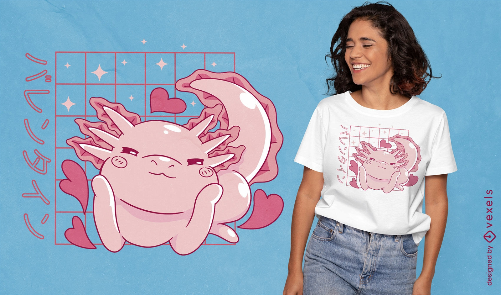 Axolotl-Tier im verliebten T-Shirt-Design