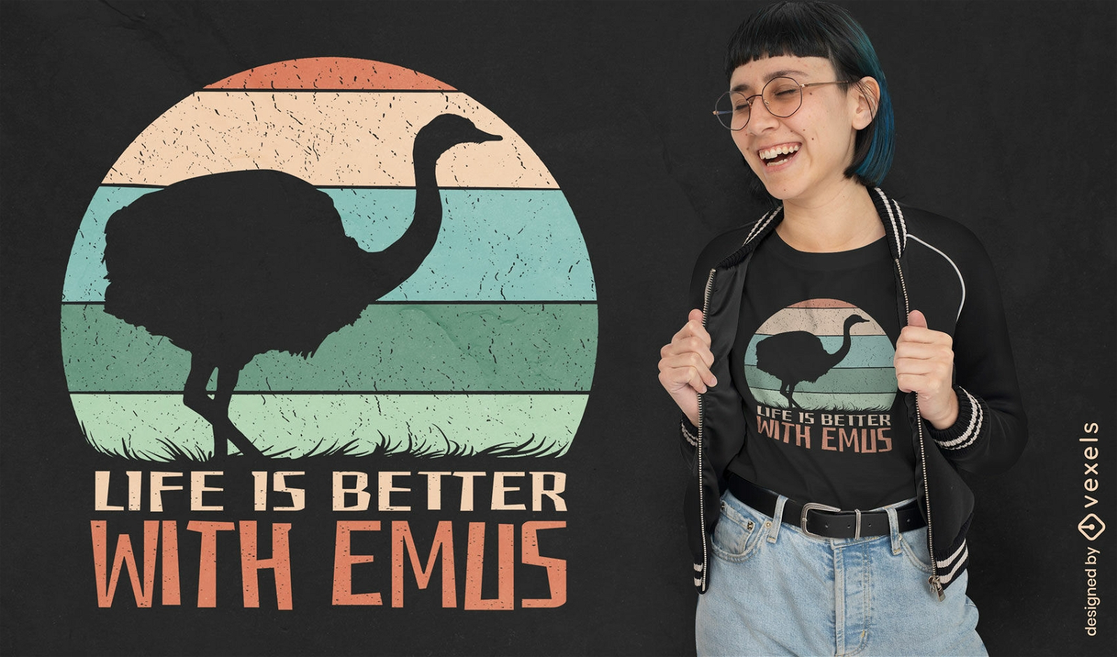Diseño de camiseta de silueta animal de emú.