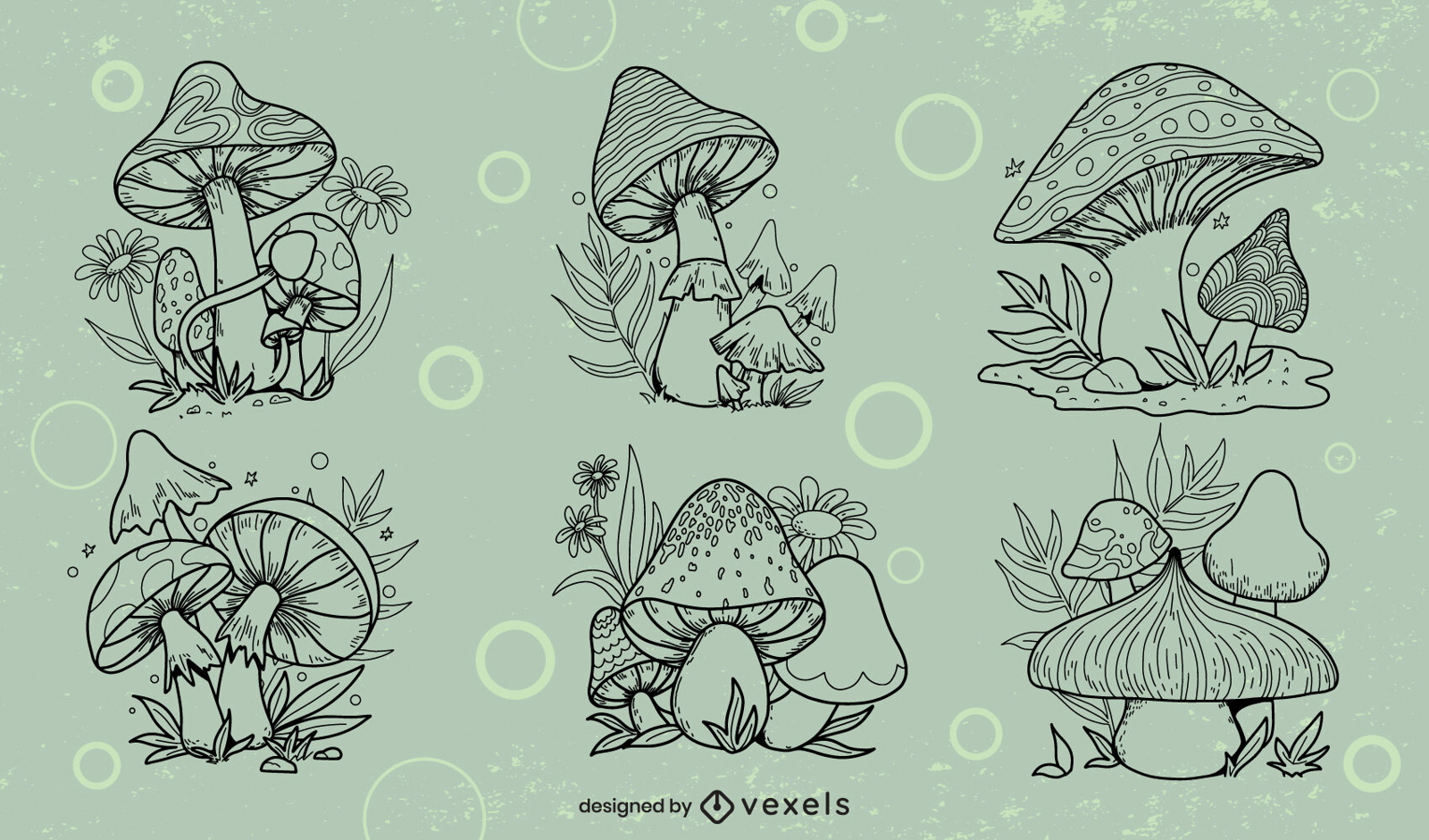 Mushroom sprouts in nature line art style