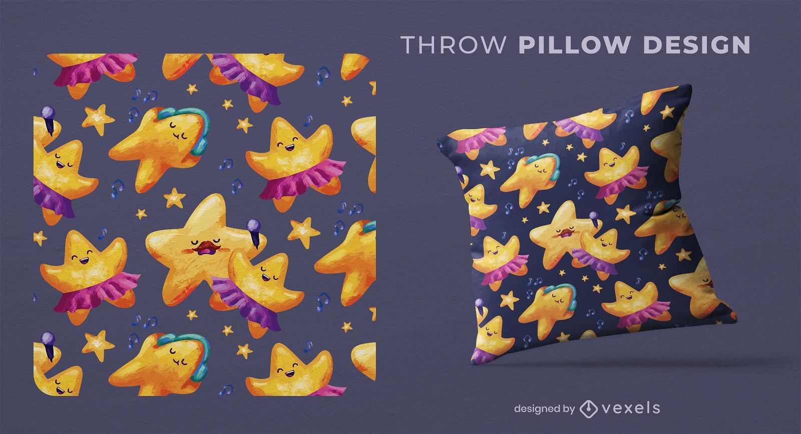 Singing stars throw pillow design
