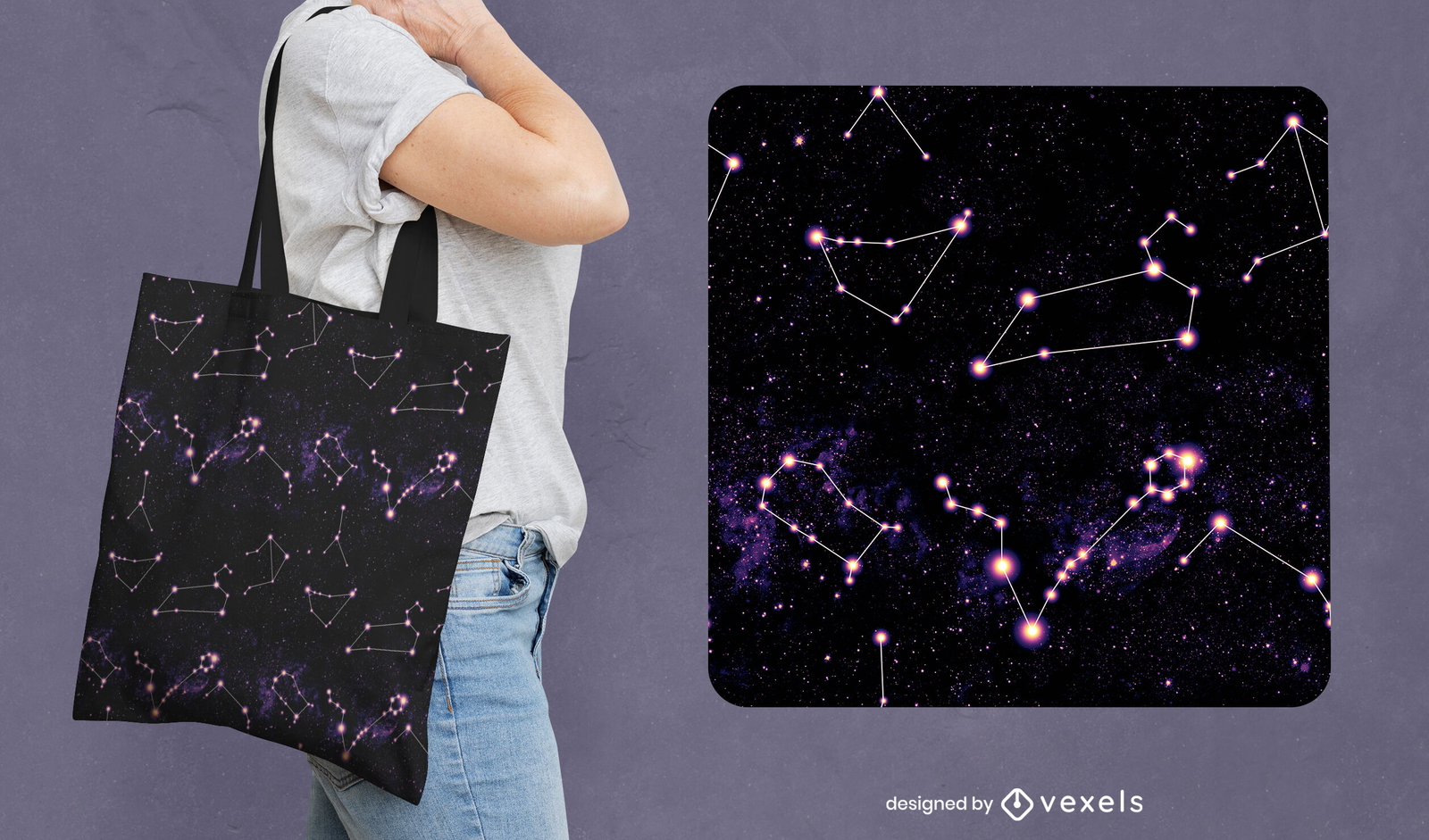 Diseño de bolso tote constelaciones de estrellas