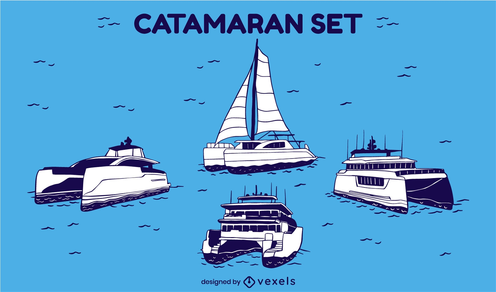 Catamaran ships on the sea transportation set