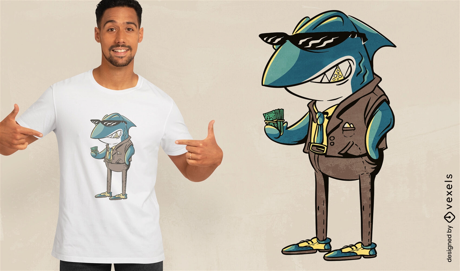 Diseño de camiseta de hombre de negocios de animales de tiburón