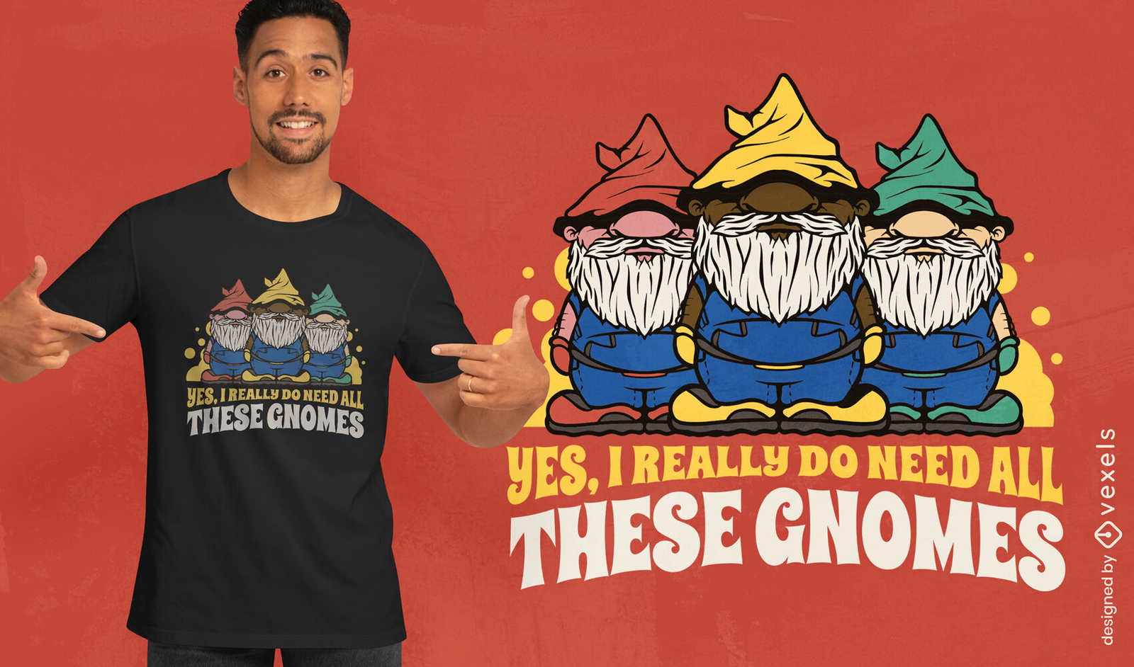 Diseño de camiseta de personajes divertidos de gnomo