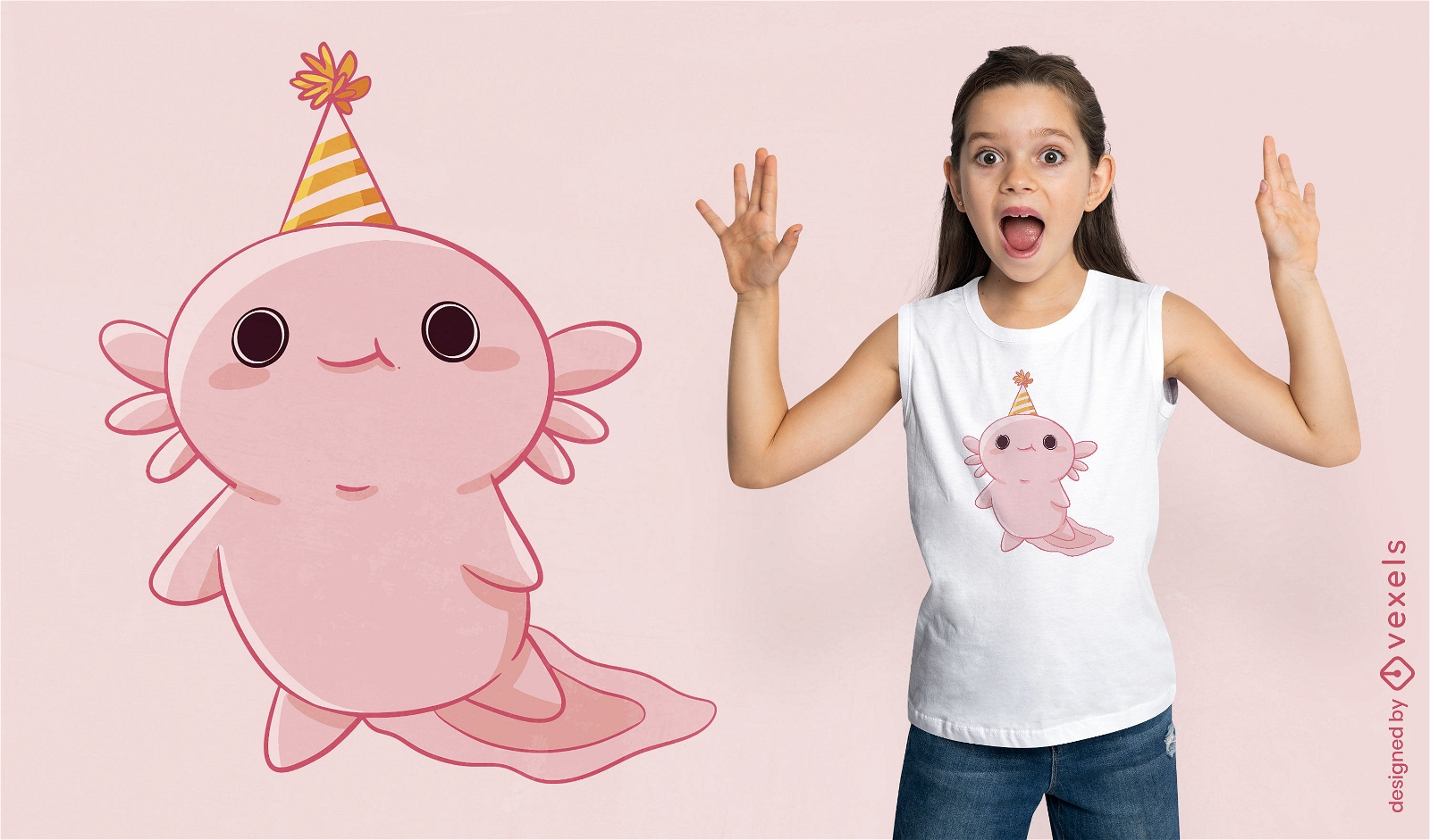 Axolotl com design de camiseta de chapéu de aniversário