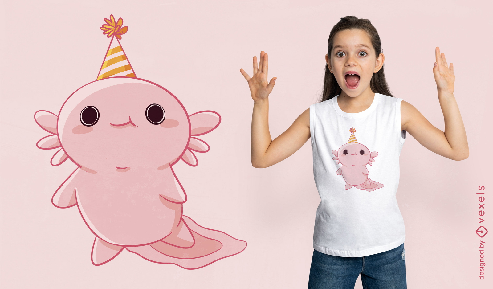 Axolotl con diseño de camiseta de sombrero de cumpleaños.