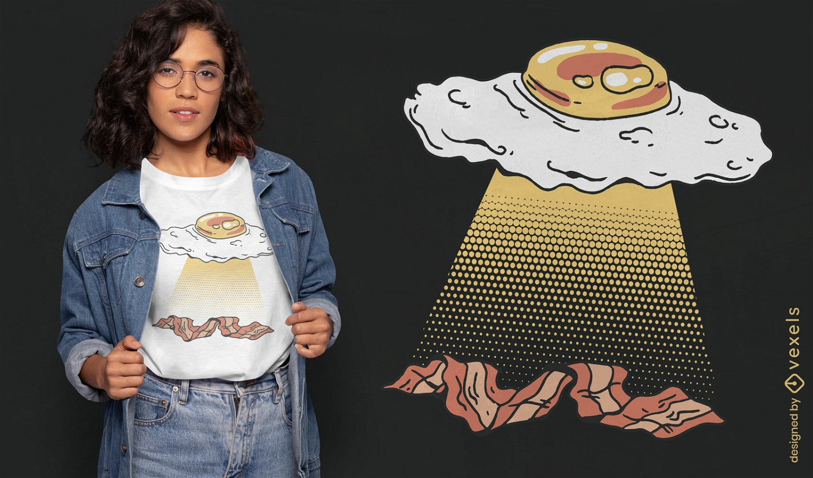 Fried egg and bacon alien t-shirt design