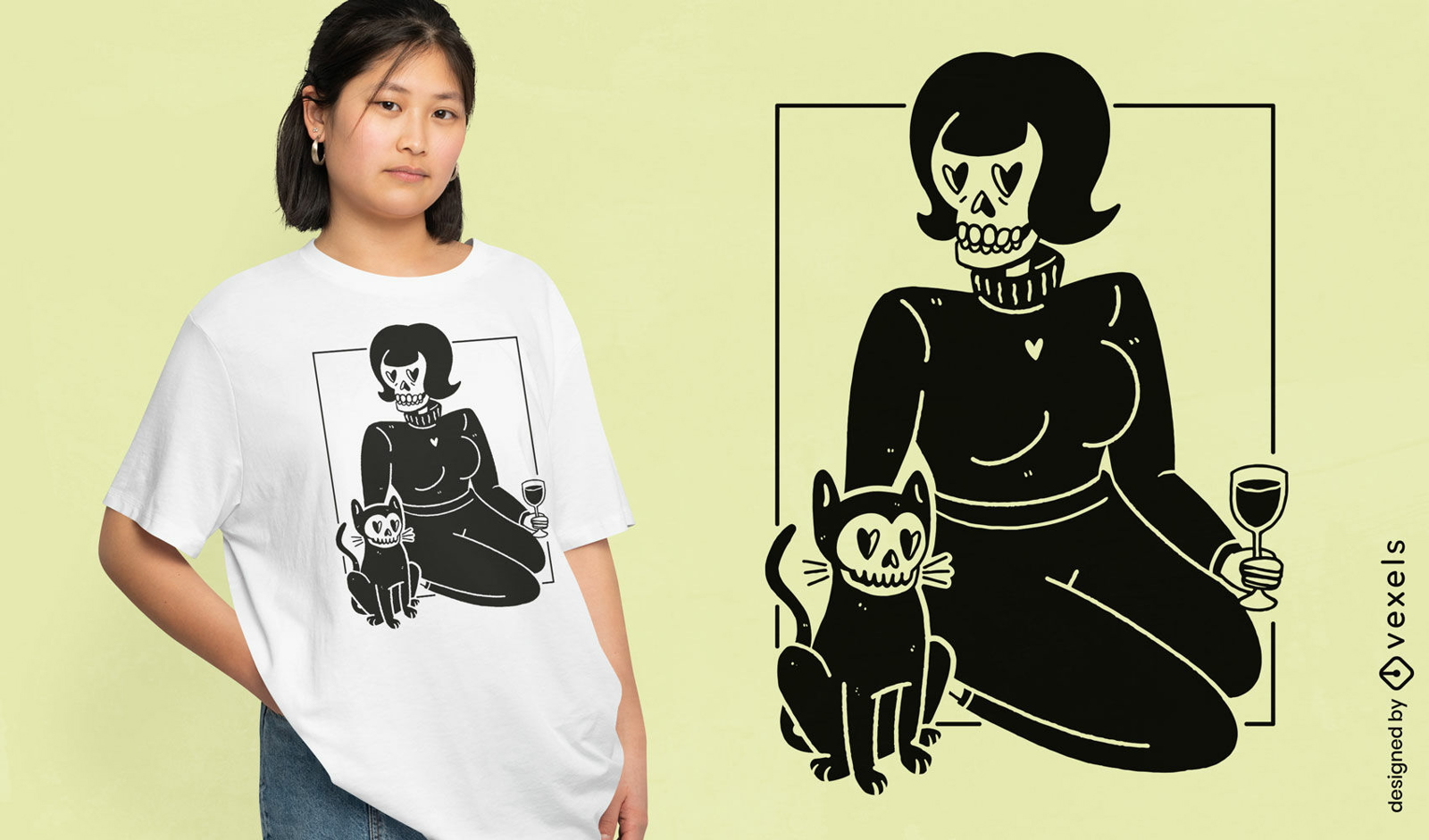 Skelett Mädchen und Katze T-Shirt Design